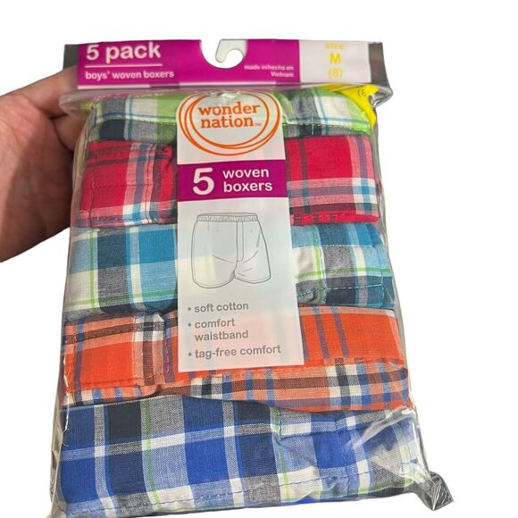 Boys 4 Pack Wonder Nation Woven Boxers Size Medium 8 Plaid - Picture 1 of 2
